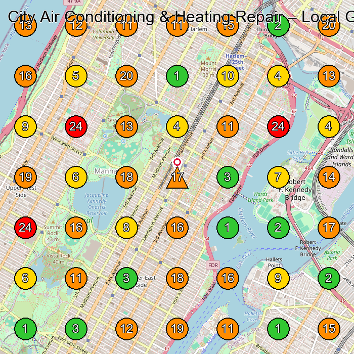 City Air Conditioning & Heating Repair Hvac Contractor GeoGrid ranking map for New York NY